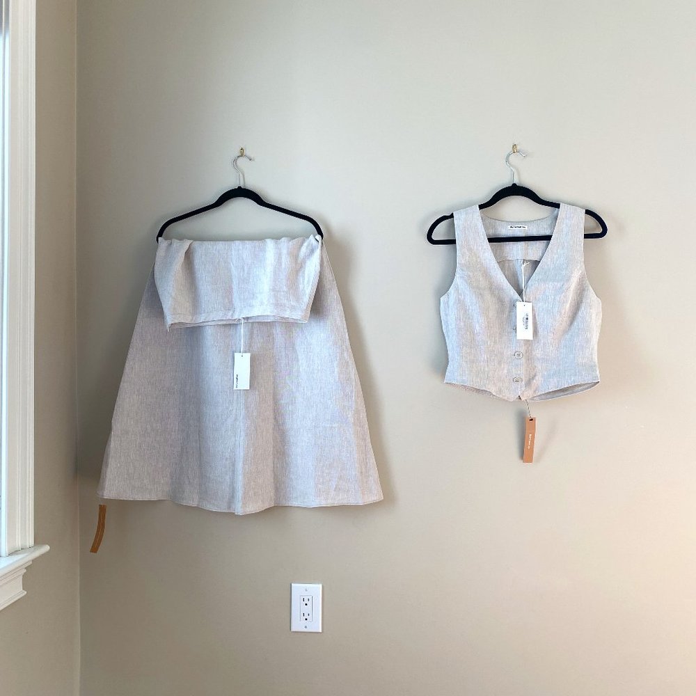 Reformation Oatmeal linen Set (Vest Size 10 / Skirt Size 8 Set) NWT